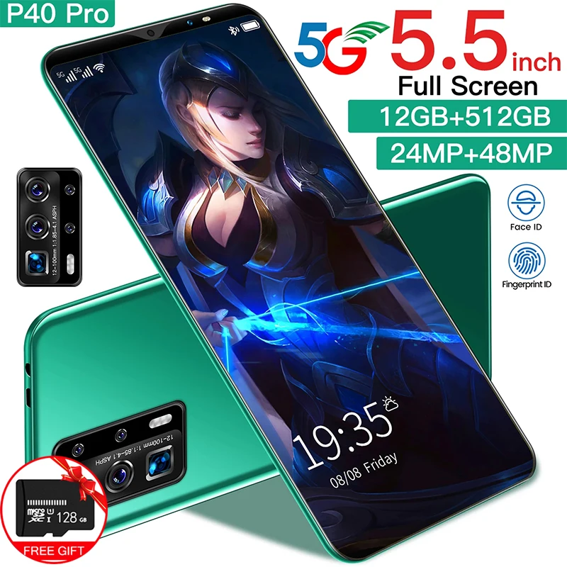 

Havwei P40 Pro 5.5 Inch 5G Smartphone HD Screen Android 10.0 8+256GB ROM Cellphone 24+48MP 4800mAh 10 Core Unlocked Mobilephone