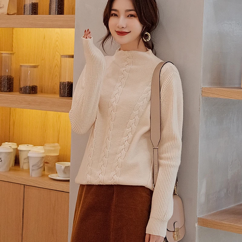 Женский кашемировый свитер свободный утепленный пуловер с полувысоким