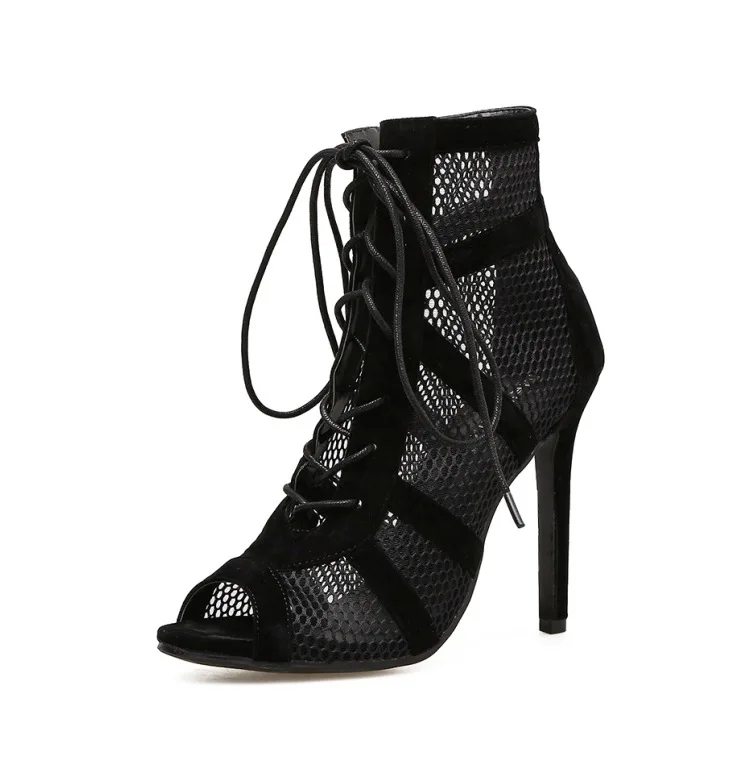 

Fine heel Fish Mouth Woman Sandals 2019 Velvet Noodles Crossing Bandage