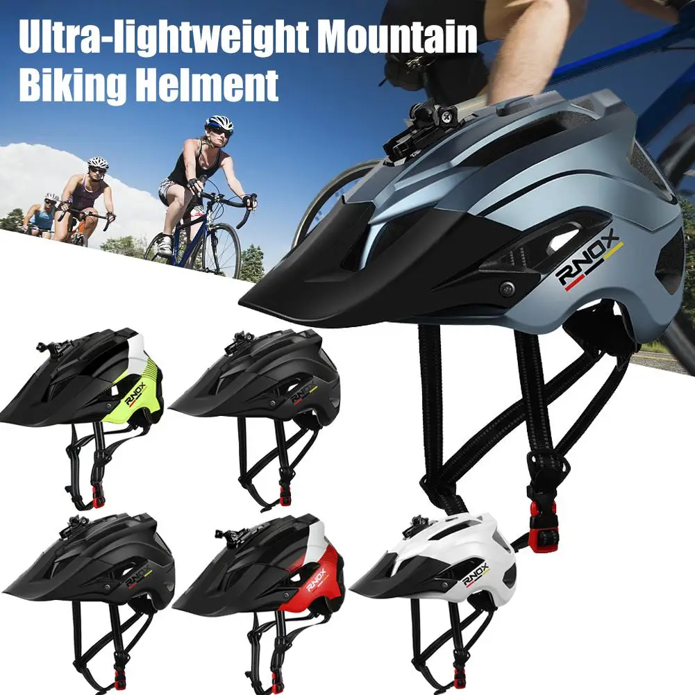 RNOX Bicycle Helmet Cycling With Camera Stand Men Women Solid Color Breathable Riding Detachable Brim 56-62cm | Спорт и развлечения