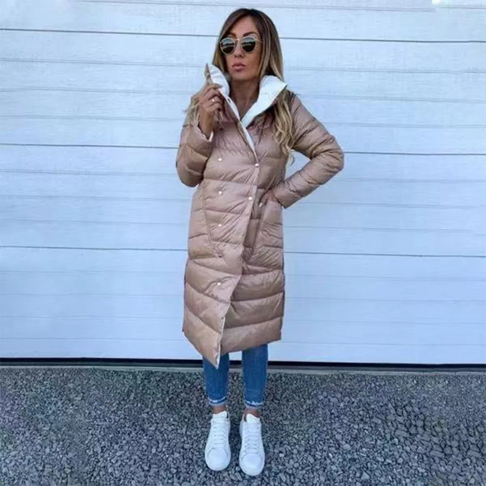 Women's Winter New Warm And Thick White Duck Down Super Double-Breasted Parka Coat Lightweight Ultra-Thin Down Long Coat S-5XL