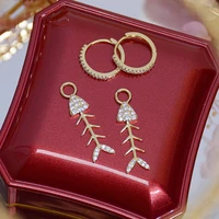 ins hot sale creative fish bone earrings for women cubic zirconia cute drop earring popular accessories jelwelry pendant gift