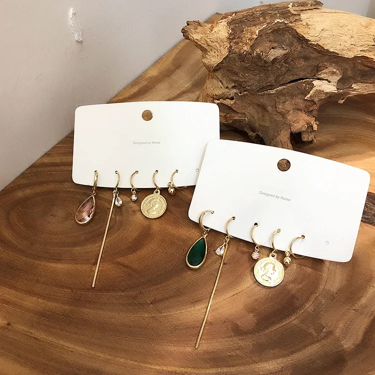 HZ 2019 5 шт./компл. геометрический капли воды Кристалл Кулон Стразы монета цепь