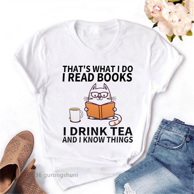 

New fashion women t-shirt read books drink tea and know things funny animals print tshirt femme summer retro Hiphop tshirt tops