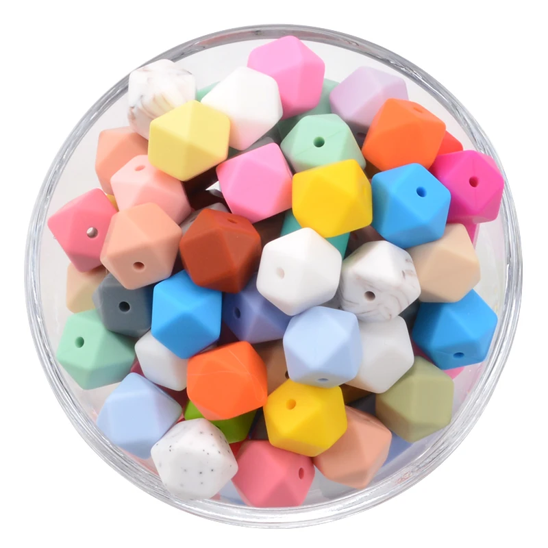 LOFCA-Mini cuentas de silicona hexagonales de 14mm, cuentas de cadena de chupete para beb&eacute; de grado alimenticio, collar de dentici&oacute;n para beb&eacute;, juguetes para masticar, 100 piezas-5