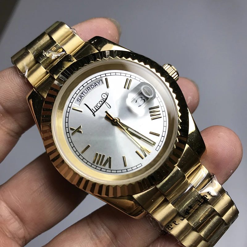 Часы наручные мужские с автоподзаводом роскошные белым циферблатом 18 К без