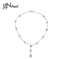 gn pearl real white freshwater natural pearl 925 sterling silver drop line necklaces chains handmade fine jewelry gnpearl