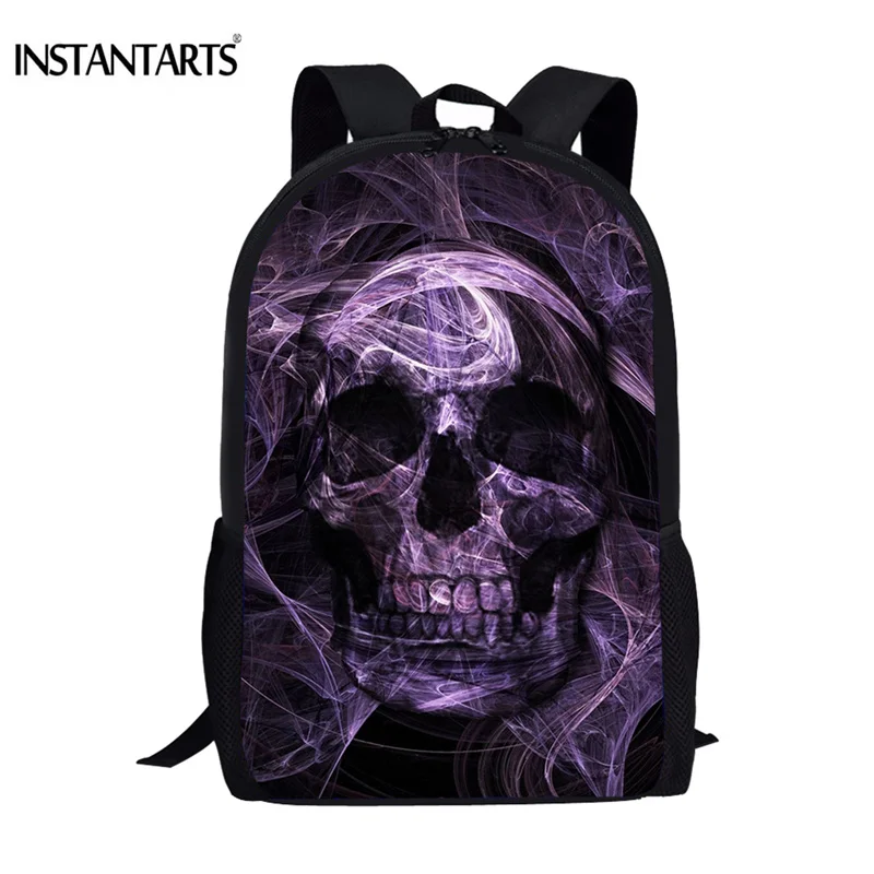 Мужской школьный рюкзак INSTANTARTS, крутая сумка для мальчиков с принтом черепа, модный ранец
