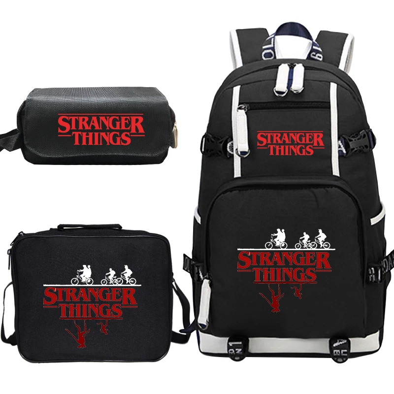 stranger things canvas backpack set school bags for girls boys college students travel rucksack teenage laptop travel backpacks free global shipping