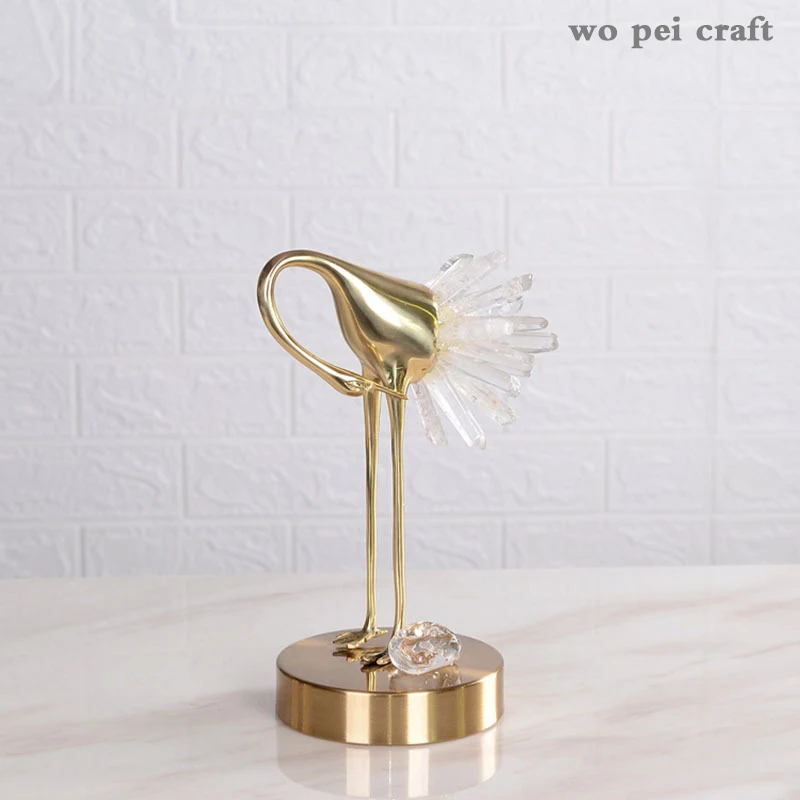 

Fairy Crane Copper Figurine Crane Crystal Sculpture Desktop Decoration Modern Home Decor Crafts Ornaments Gifts for Children