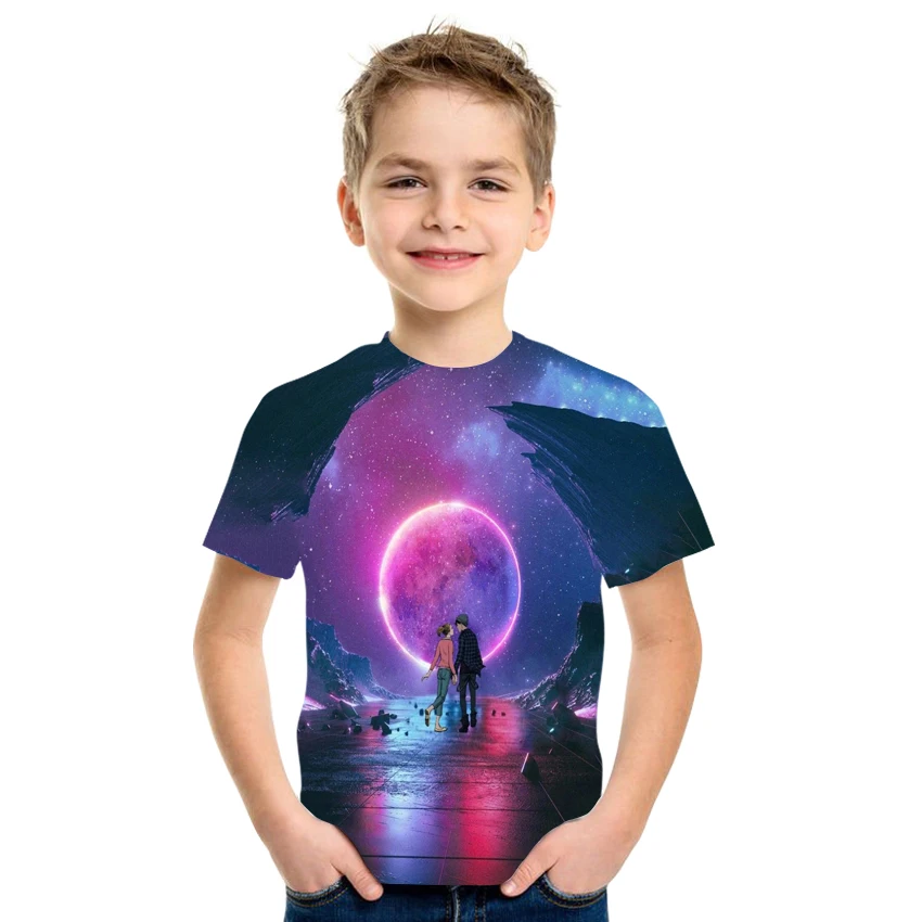 

Summer Children's 3d Astronaut Oversized T-Shirt Boy Girl Cartoon Short-Sleeved Round Neck Quick-Drying Top