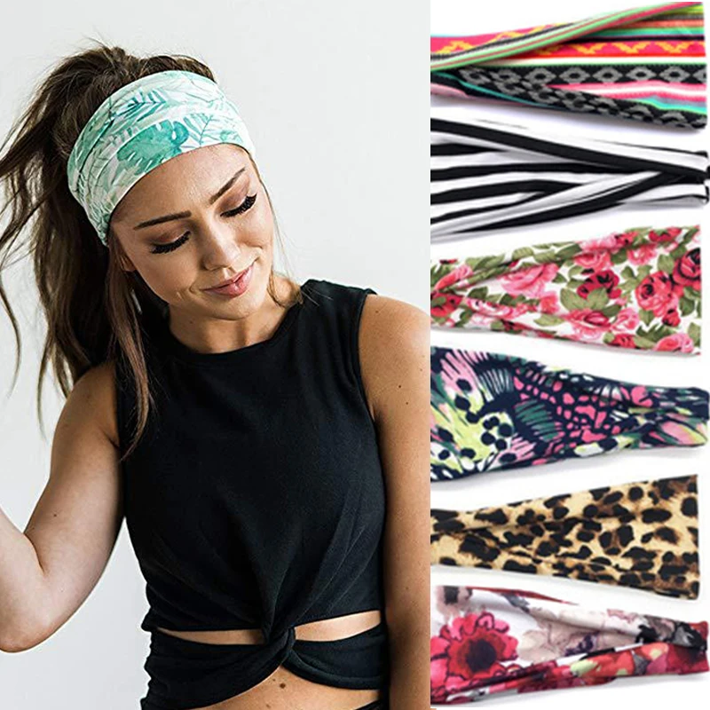 

Printed Women Headband Wide Turban Twist Knot Cotton Sport Yoga Hairband Headwrap Twisted Knotted Turban Girls Hair Accessories