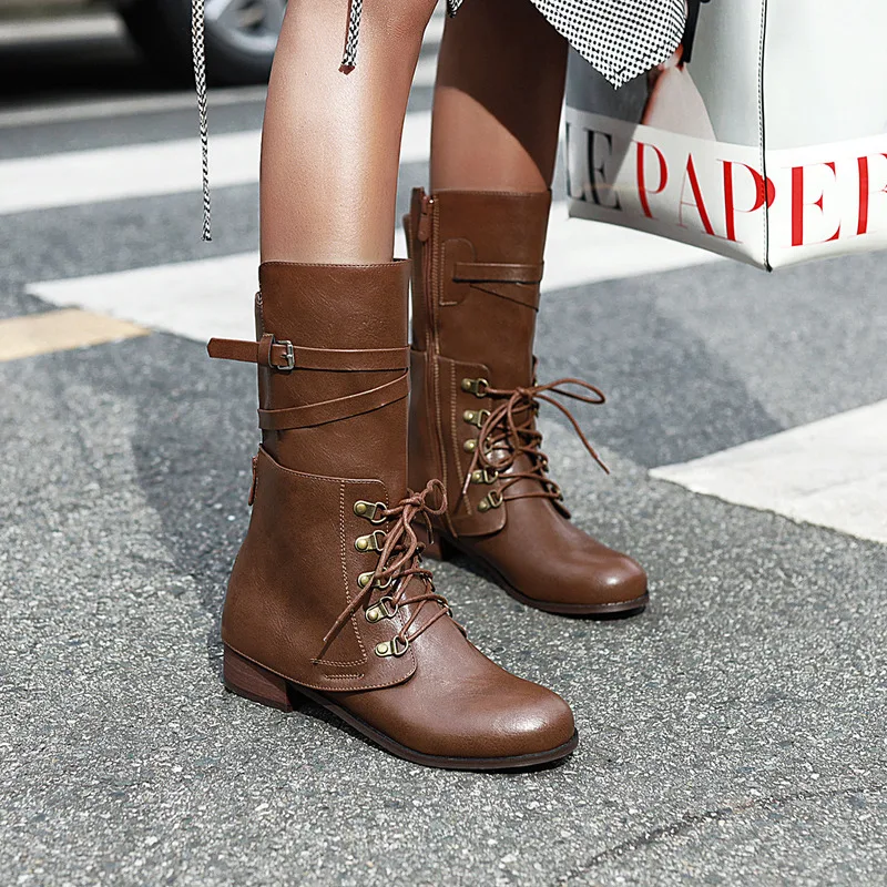 

2019 fall and Winter new Ladies Shoes Women's Roman Riding round toe non-slip Boots Zipper fashion warm Mid-Calf women Boo