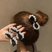 4 colors elastic bow pearl hair ties sweet elegant ponytail holders rubber band daily party travel sport shopping head rope