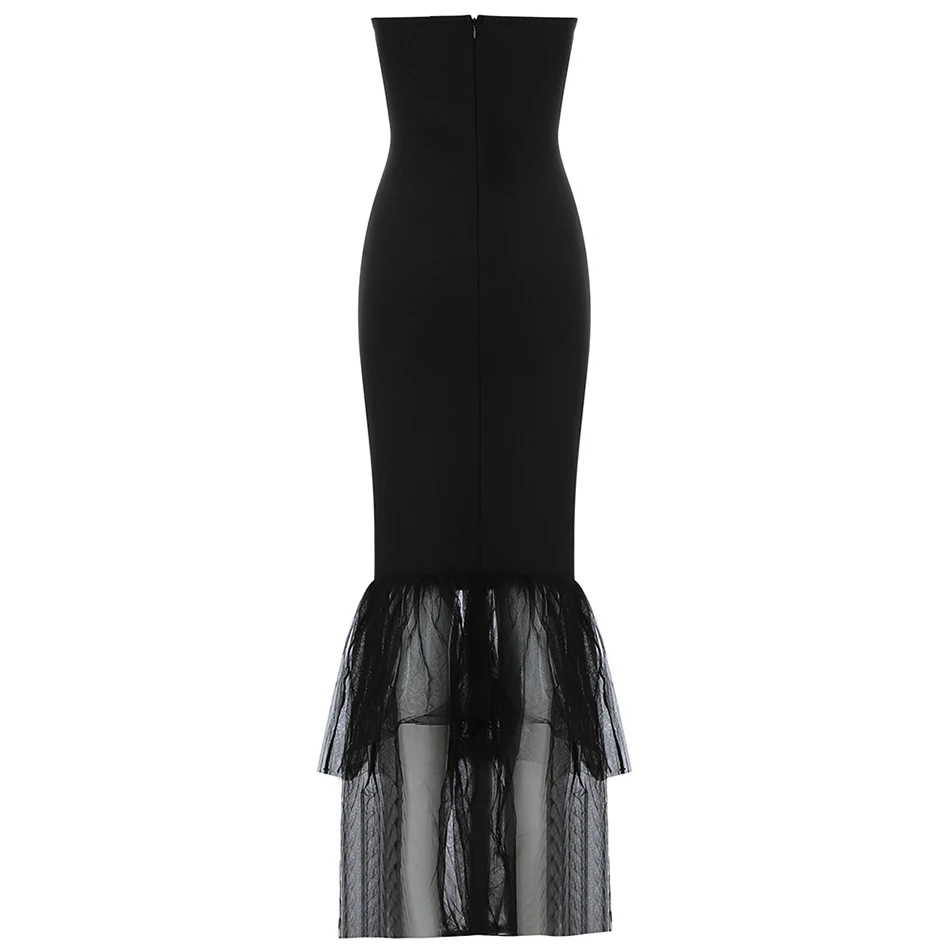 Сексуальное платье без бретелек из вискозы Бандажное длинное русалки черное