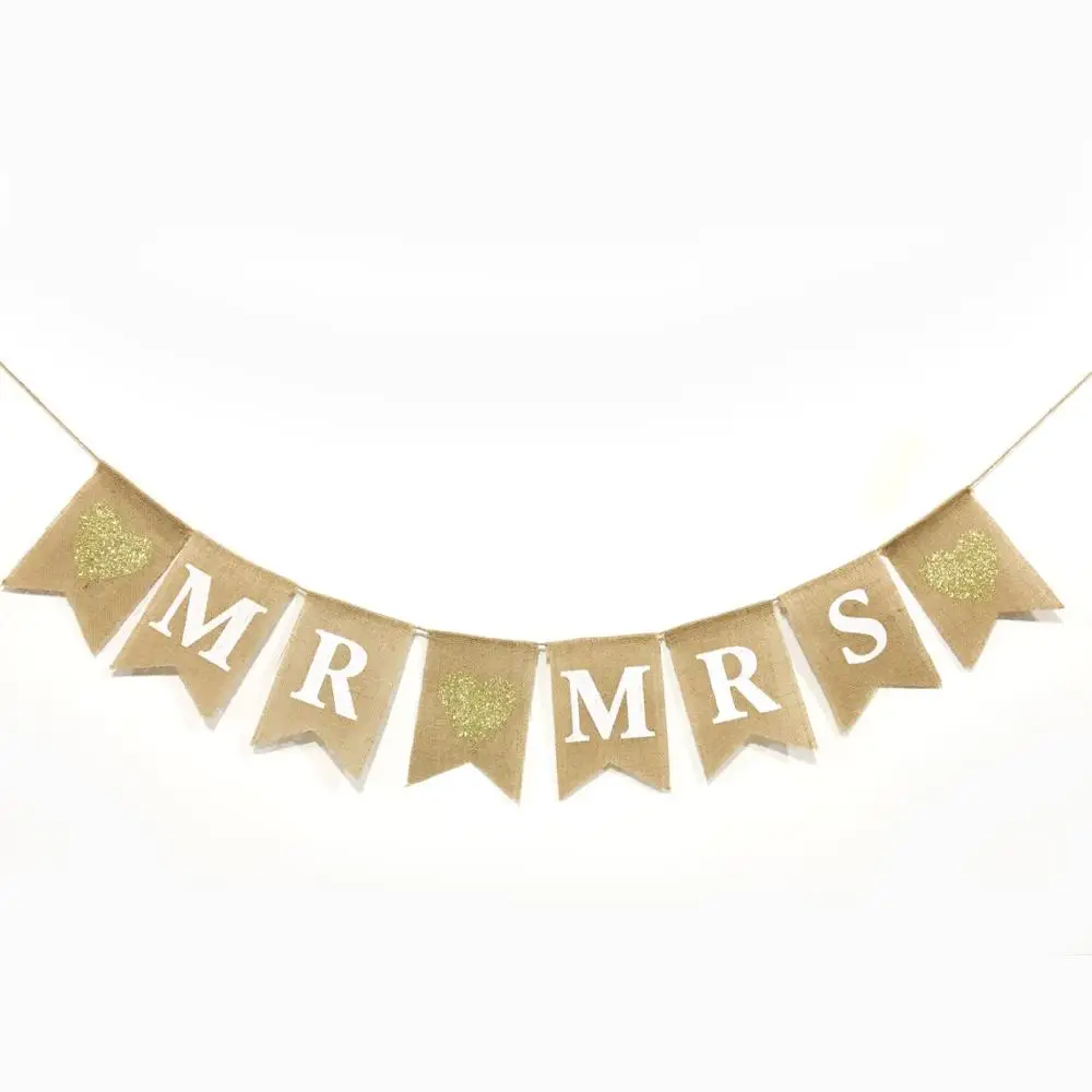 Свадебный баннер Мистер миссис с флажками блестящие треугольные баннеры