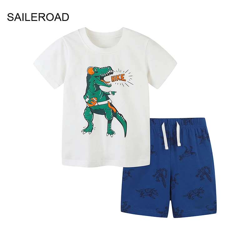 

SAILEROAD Summer Children's Clothes Boy Cartoon Animals Dinosaur T shirts+Pants Kids Short Sleeves Clothing Set Teens Tracksuit