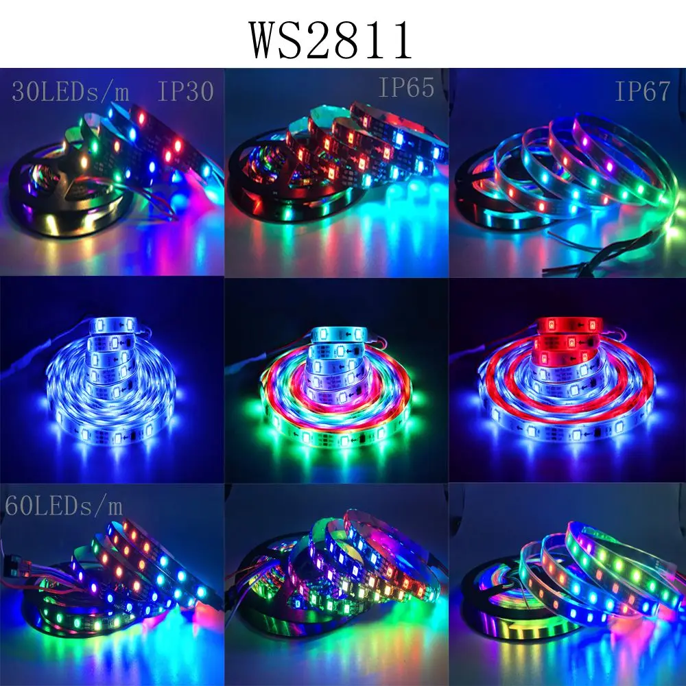 Цветная (RGB) Светодиодные ленты WS2811 WS2812B WS2813 WS2815 индивидуально адресуемых лента