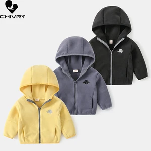 Baby Boys Soft Fleece Hooded Zipper Coat Outwear Sweatshirt New 2021 Autumn Winter Kids Solid Thick Keep Warm Jackets Clothing