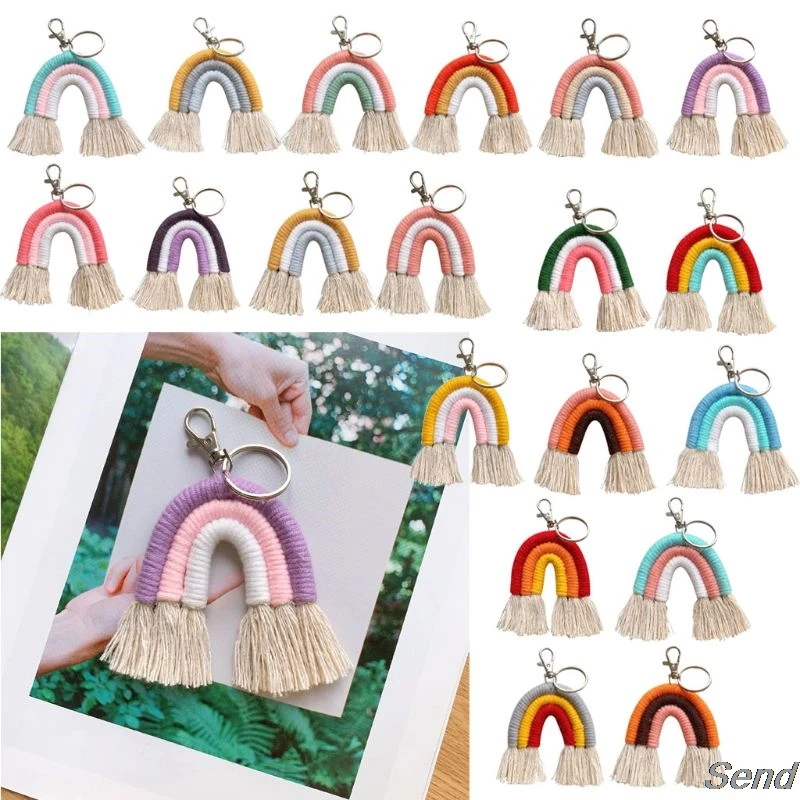 Плетеные радужные Брелки для женщин брелок ручной работы в стиле бохо макраме