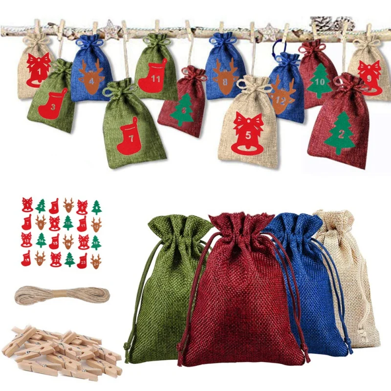 

24 шт., карманные подарочные пакеты для рождественской елки