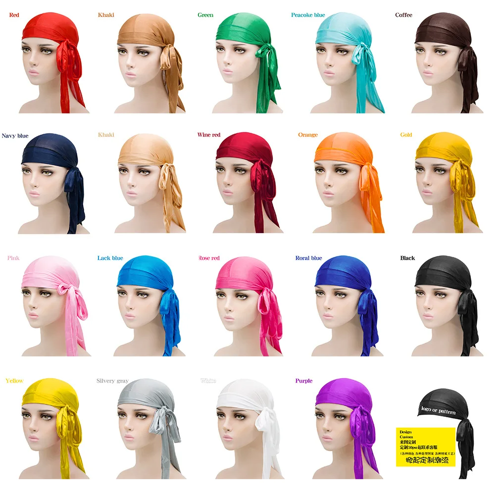 Модные однотонные аксессуары для волос Durag шелковая атласная воздухопроницаемая