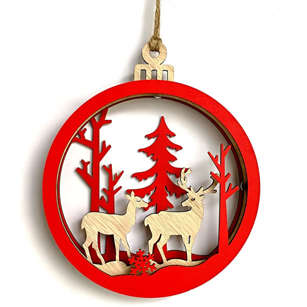

Wooden Christmas 3D Large Bulb Shape Pendant Decoration Cute Interior Chrismas Tree Hanging Decorations Pendant