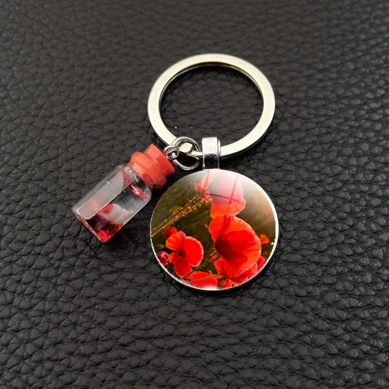 Маргаритка Роза вишня бутылка для ключей стеклянный круглый DIY брелок отправки