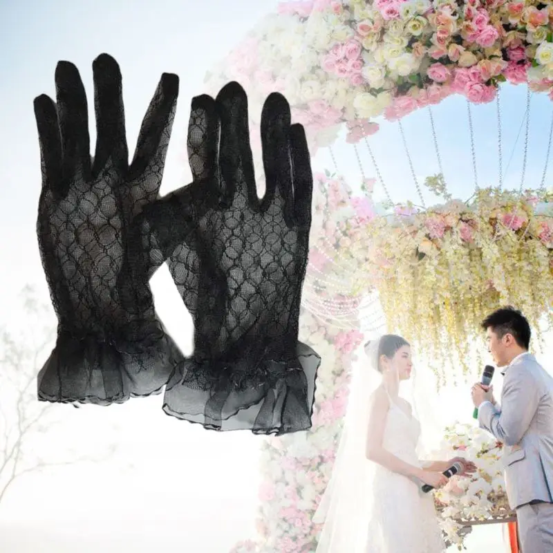 

Bridal Lace Net Yarn Gloves Wrist Length Gloves Finger Short Wedding Accessories