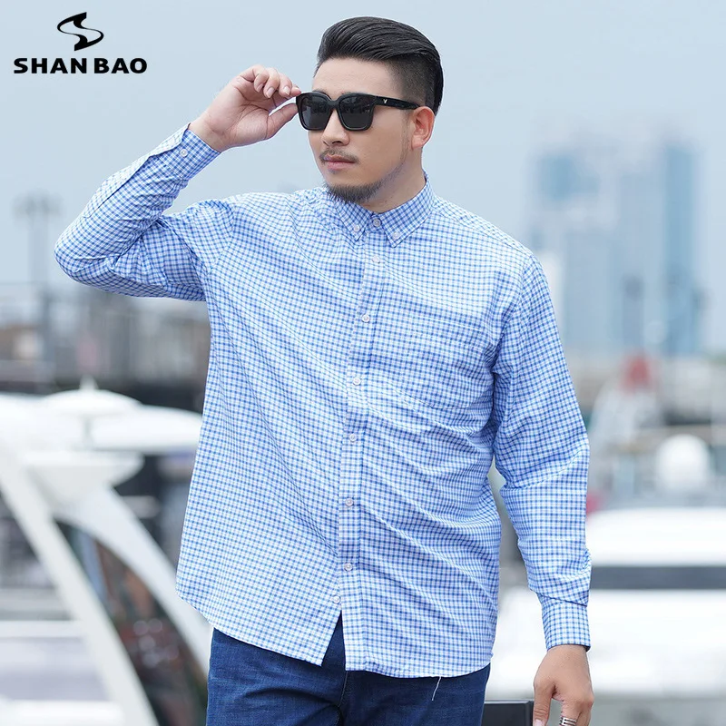 

SHAN BAO 2021 autumn classic yarn-dyed plaid shirt business casual brand young men's loose long-sleeved shirt blue purple