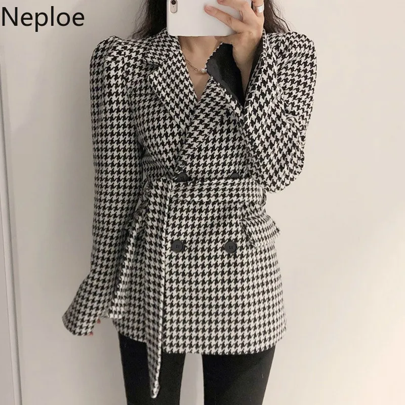 Neploe Ins Ретро стиль тонкая талия шнуровка двойная грудь смесь тысяча птиц решетка