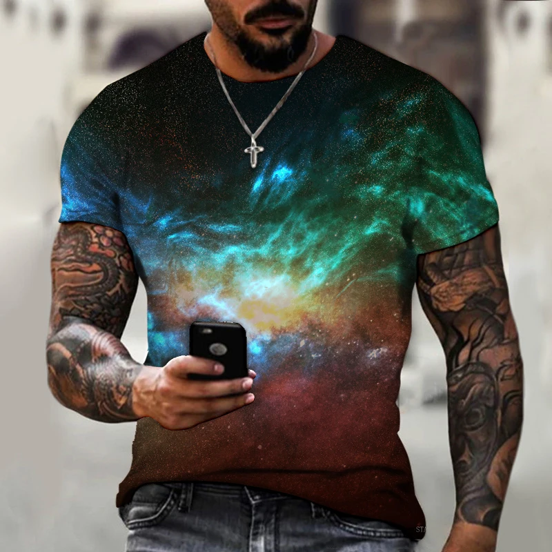

Creative Trend 3D Three-dimensional Printing Sci-fi Starry Art Full-color T-shirt Summer Men and Women O-neck Oversized T-shirt
