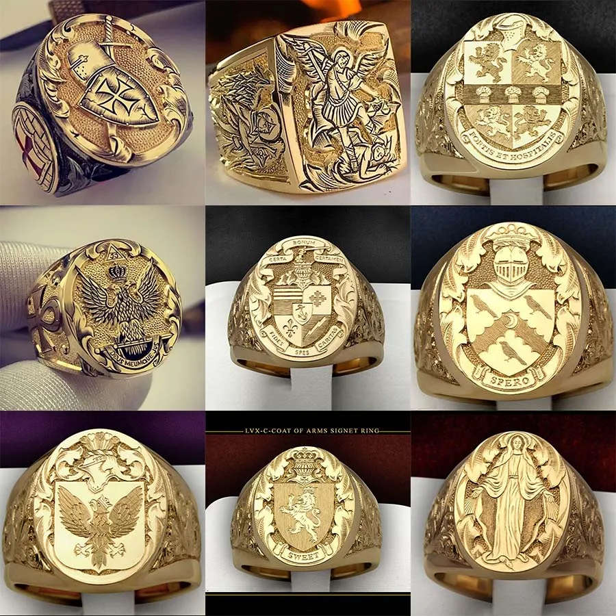 Мужское роскошное кольцо желтого золота скульптура короны Льва монета на палец