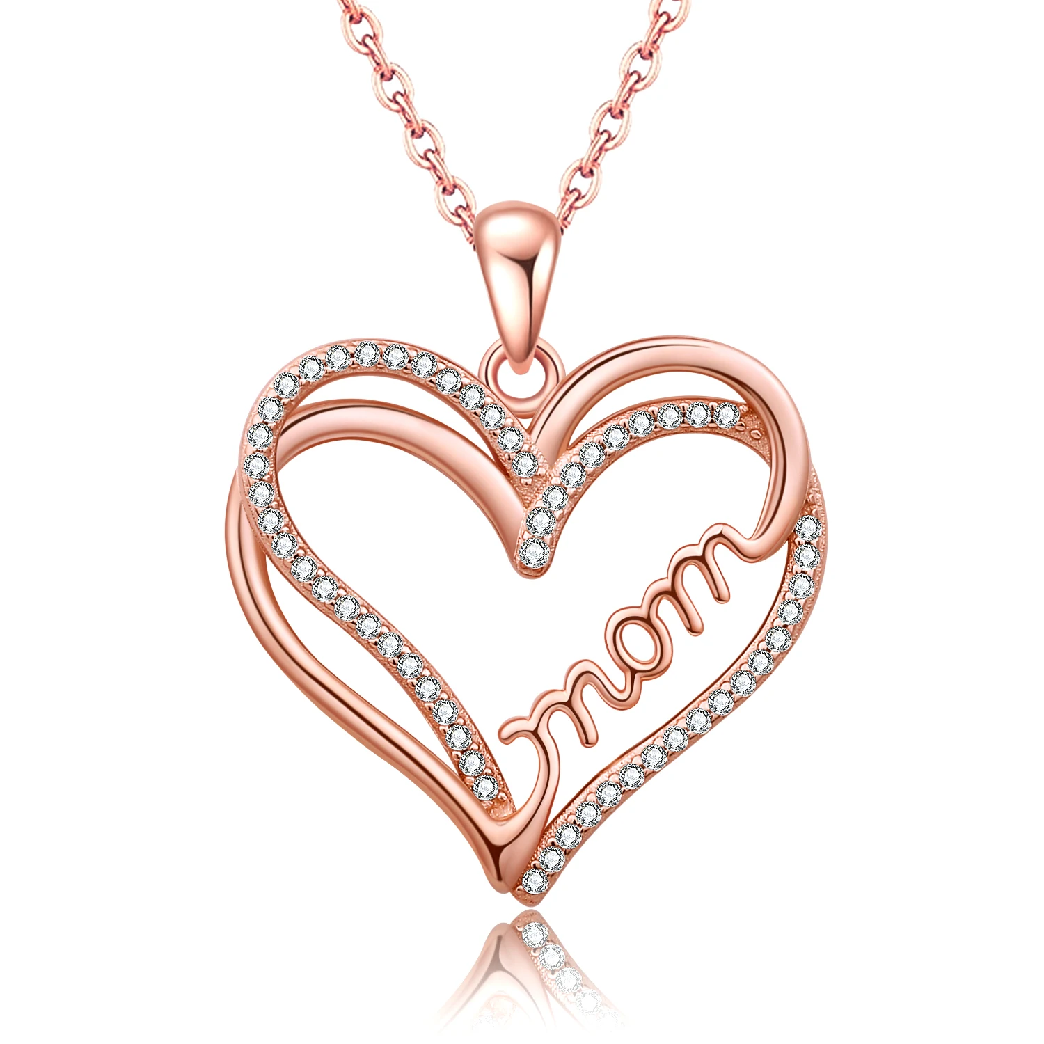 

Love Heart Mom Necklace Sterling Silver Rose Gold Heart Pendant Necklace Birthday and Mother's Day Jewelry Gift for Women