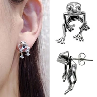 2 pcspair retro vintage cute frog earrings women girls dangle post stud earrings fashion metal animal earrings jewelry gifts