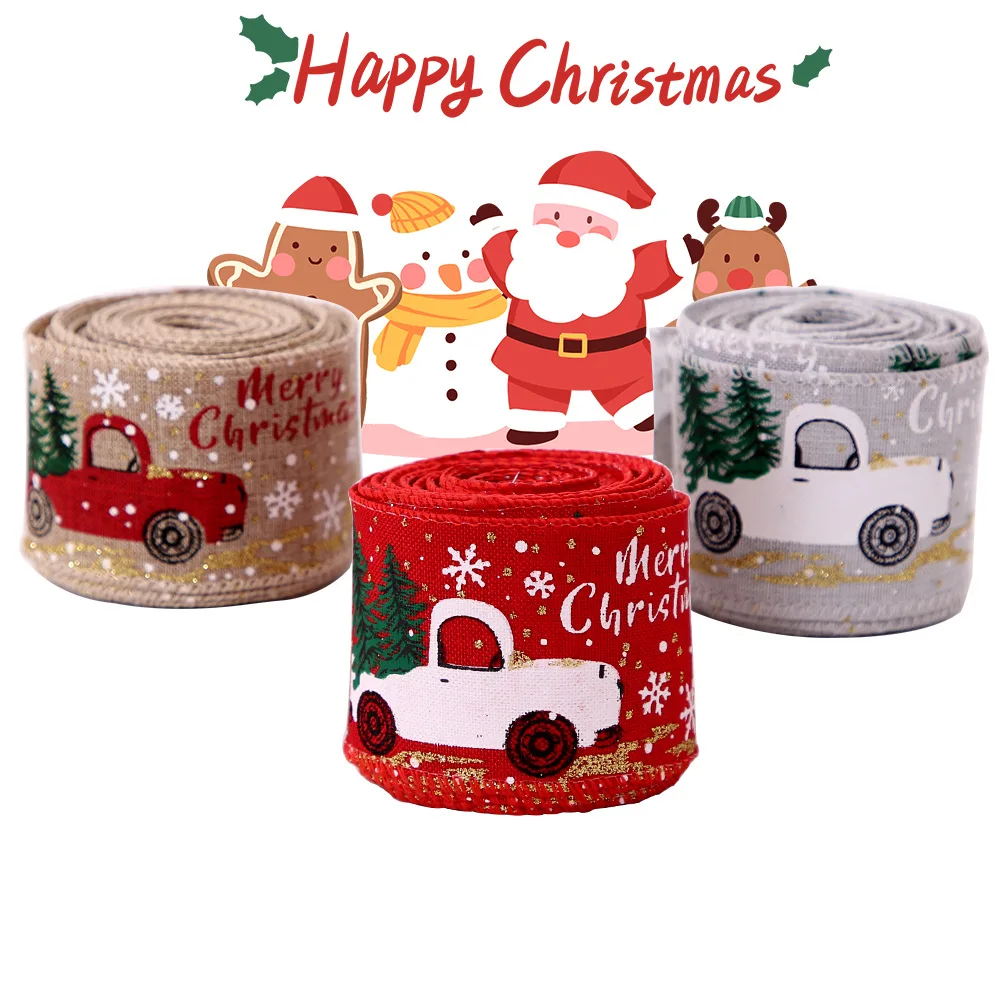 

3m*6.3cm Fine Linen Red Ribbon Christmas Tree Decoration Cartoon Car Ribbon