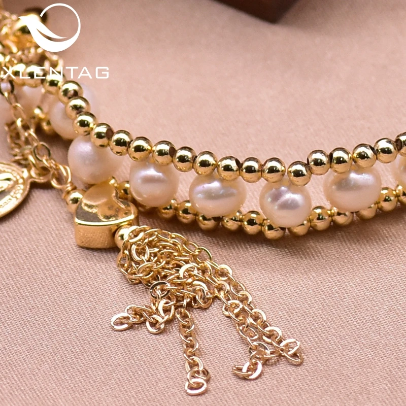 XlentAg Роскошный натуральный жемчуг ангел браслет металлический шар любовь для