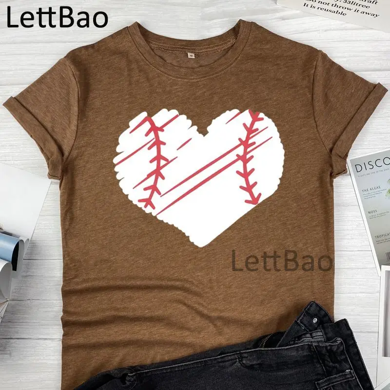 

Baseball Heart T Shirt Women Summer Fashion Top Clothes Kawaii Short Sleeve Streetwear Casual Short Sleeve O Neck Cotton T-shirt
