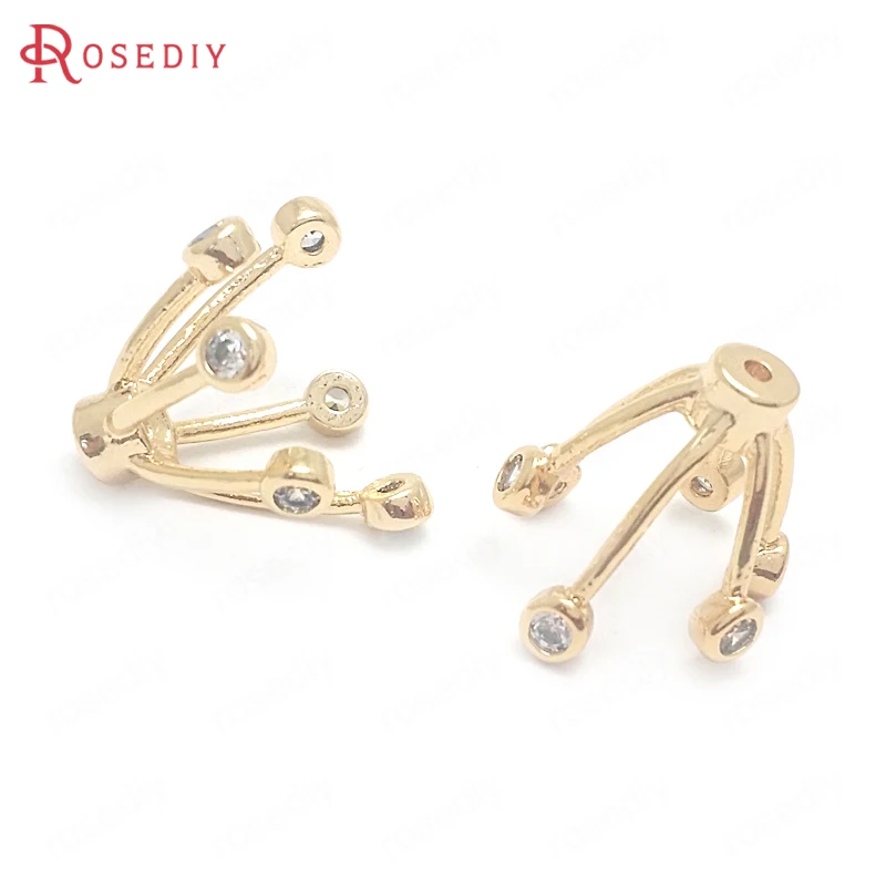 

Бусины в форме цветка из латуни и циркона, диаметр 13 мм, 24 к, 6 шт., фурнитура для изготовления ювелирных изделий, аксессуары для рукоделия