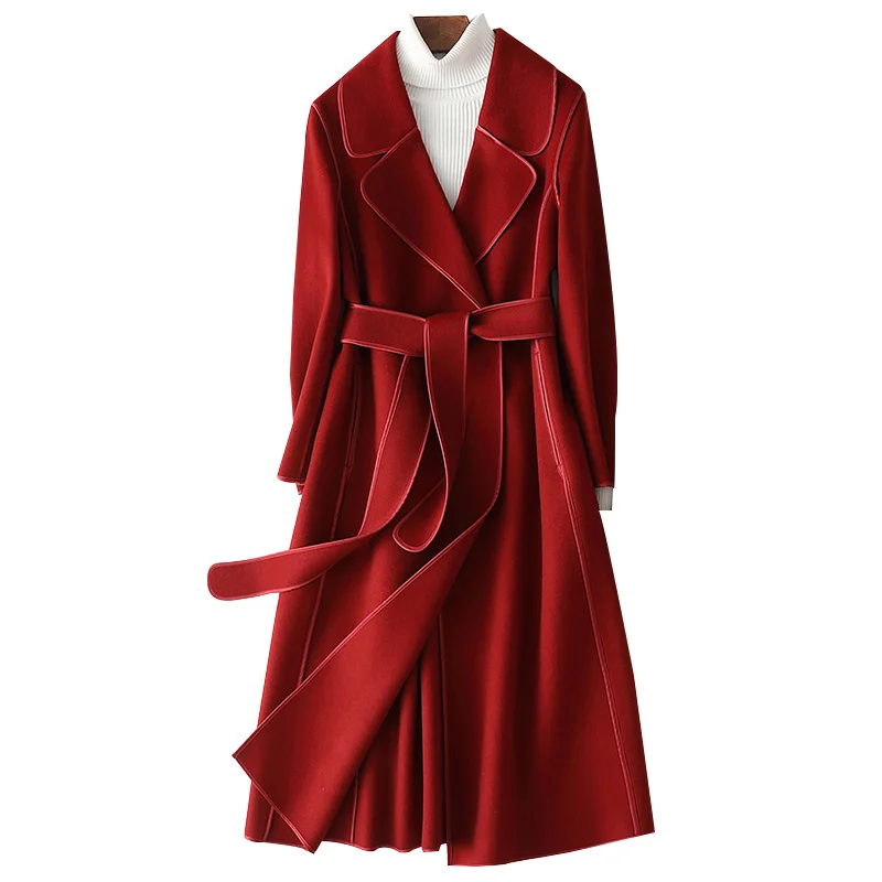 

100% Wool Jackets Famale Winter Coat Women Elegant Slim Double-sided Woolen Overcoats Ladies Korean Clothes Veste Femme SQQ231