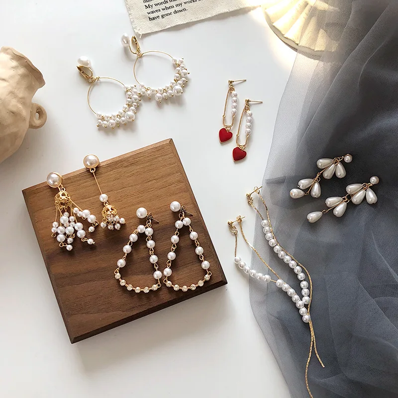 Модные серьги с жемчугом в японском и корейском ретро стиле простые кисточками