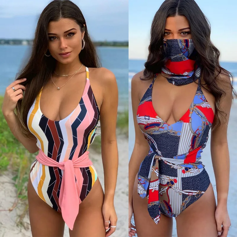 Sexy Colorful Bikini Chest Belt Buckle Cross Back One Piece Swimsuit Swimwear Beach | Спорт и развлечения