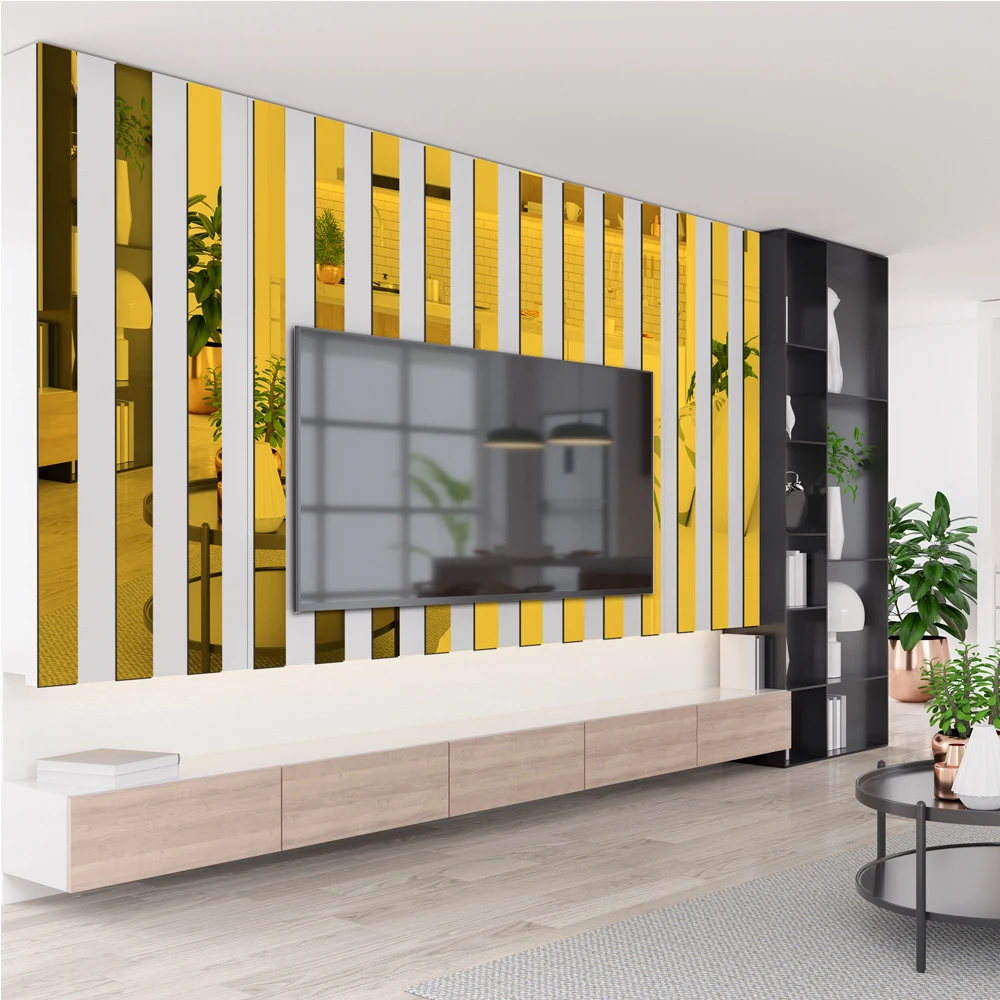 3D полоски зеркальная Настенная Наклейка сделай сам зеркальный декор наклейка s