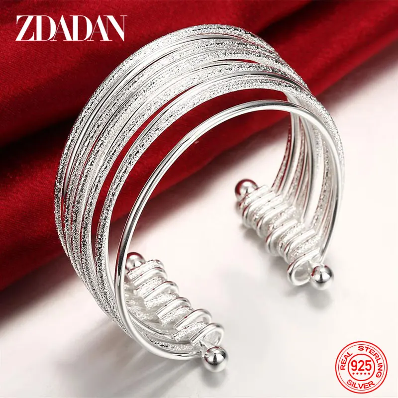 

ZDADAN 925 Sterling Silver Multi-line Adjustable Open Cuff Bracelet&Bangle For Women Anniversary Jewelry Wedding Gift