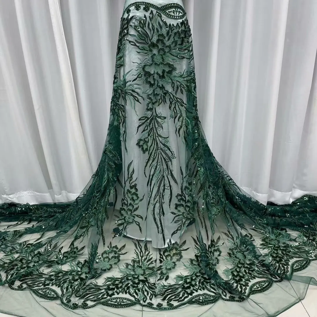 

Hot Sale Nigerian Lace Fabric Handmand Beaded Tulle Lace Fabric High Quality African French Net Lace Fabric For Sewing Materials