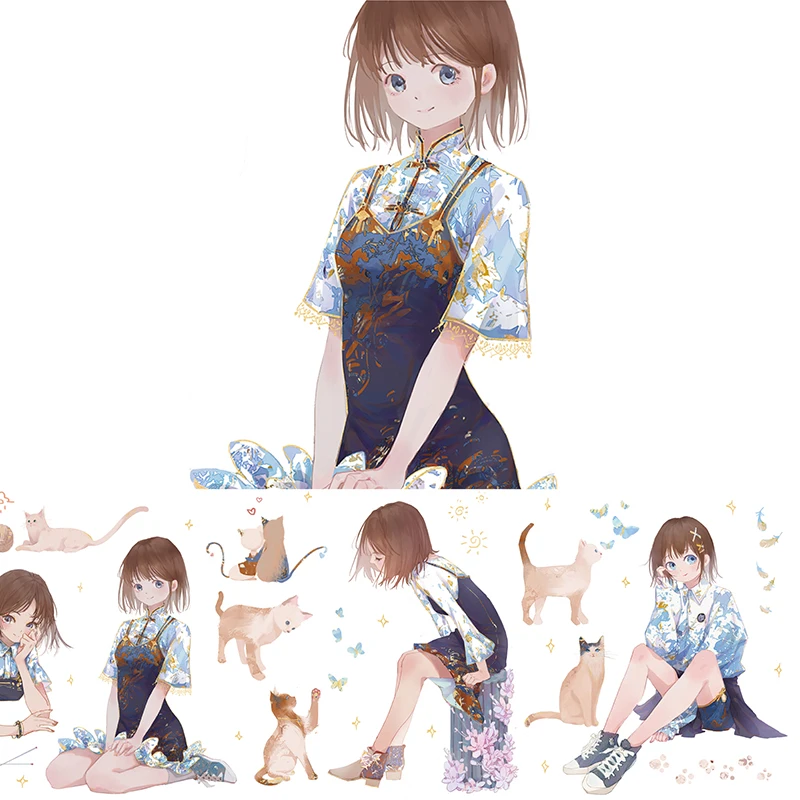 

Милая девушка и кошка васи ленты для дневника Маскировочная Лента Клейкая Лента Сделай Сам Скрапбукинг Украшение наклейки из бумаги васи