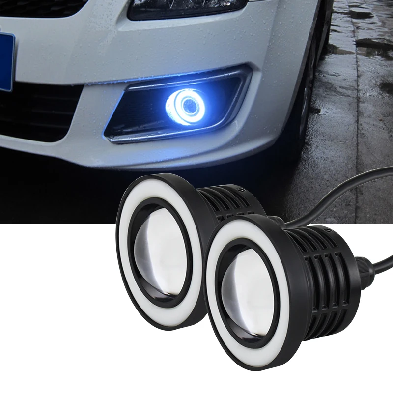 2Pcs COB LED Headlight Angel Eyes Bulb Waterproof Car Daytime Running Driving Lights Auto Fog Lamp 64mm 76mm 89mm Universal 12V