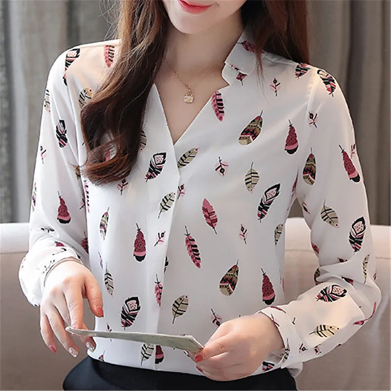 Женская шифоновая блузка на пуговицах повседневная офисная рубашка с длинным