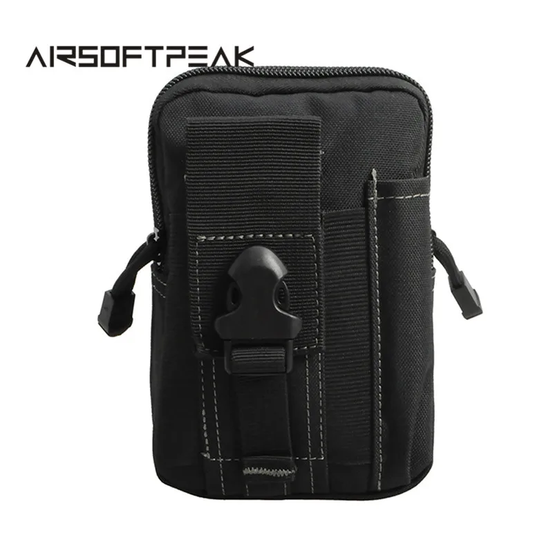 Black AIRSOFTPEAK Тактический мешок Molle Поясная сумка Спортивный подсумок Военный комплект Телефонный чехол для Iphone 7 Сумки для охоты - Цвет: Black