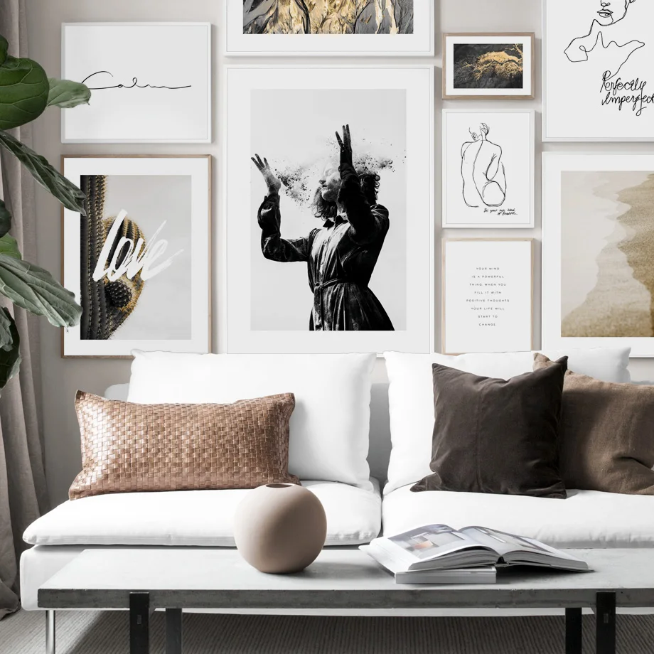 Черно белые портреты абстрактный кактус настенное искусство напечатанная